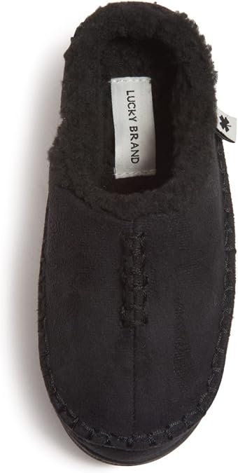 Lucky Brand Boys' Microsuede Clog Slippers with Non-Slip Rubber Sole, Warm Fuzzy Indoor Outdoor House Shoes