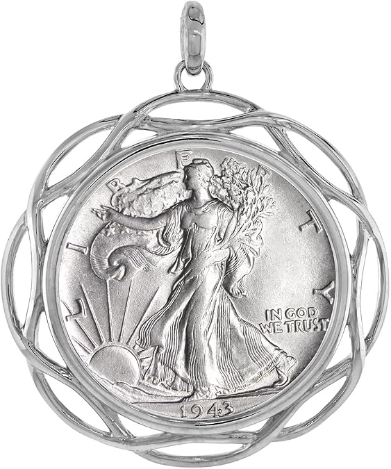 Sterling Silver Braided Edge 30 mm Prong Back 50 cemt Coin Bezel Pendant | for Men and Women Half Dollar Coin NOT Included