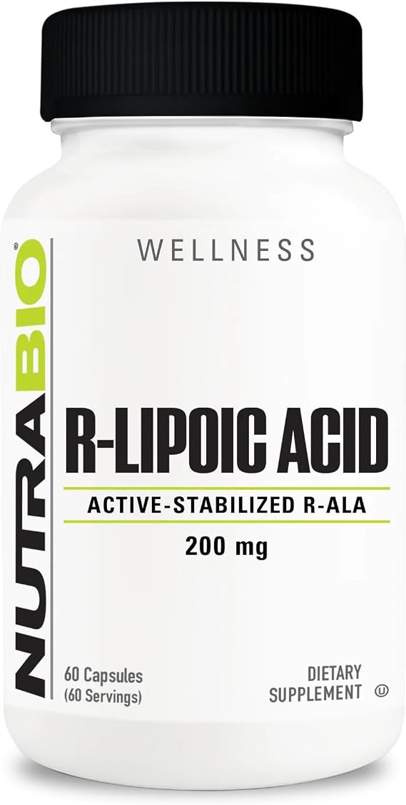 NutraBio R-Lipoic Acid Supplement, 200mg Active Stabilized R-ALA - Optimized Alpha Lipoic Acid Formula for Better Absorption to Support Health and Wellness - 60 Capsules