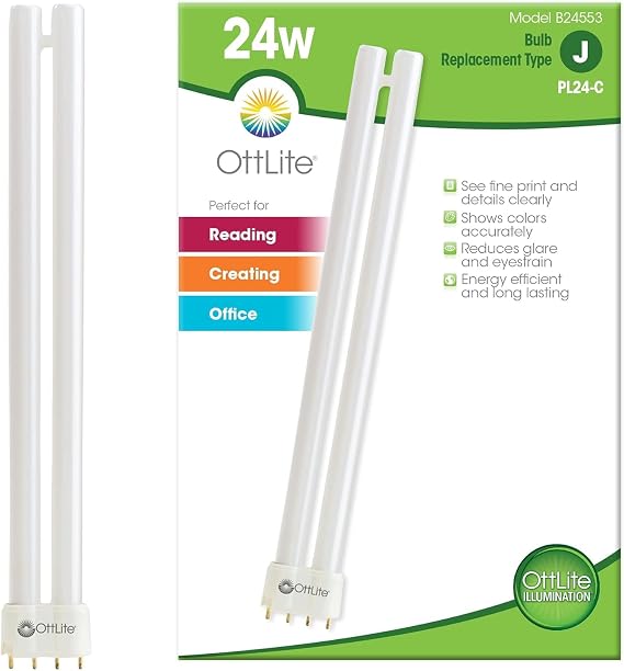 OttLite 24W Replacement Light Bulb - Energy Efficient Compact Fluorescent Light Tubes, Bright Natural Daylight for Bedroom & Living Room, Low Heat & Glare Type C Lightbulb for Reduced Eyestrain