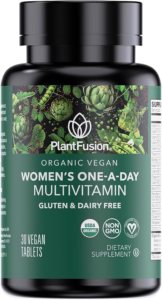 PlantFusion Organic Multivitamin for Women with Iron, One Daily Vegan Multivitamin with Plant Based B12, D3 & Whole Food Blend for Energy & Immune Support - 30 Tablets (1 Month Supply)