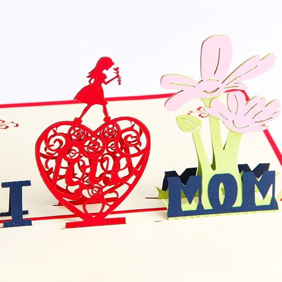 3D Happy Mothers Day Pop Up Card With Envelope, Mothers Day Gifts for Mom, Wife, Grandma, Daughter, Sister, Friends (1, I Love Mom)