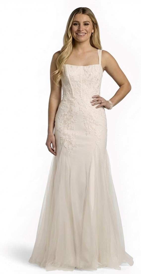 David's Bridal Tulle Lace Applique Corset Mermaid Wedding Dress
