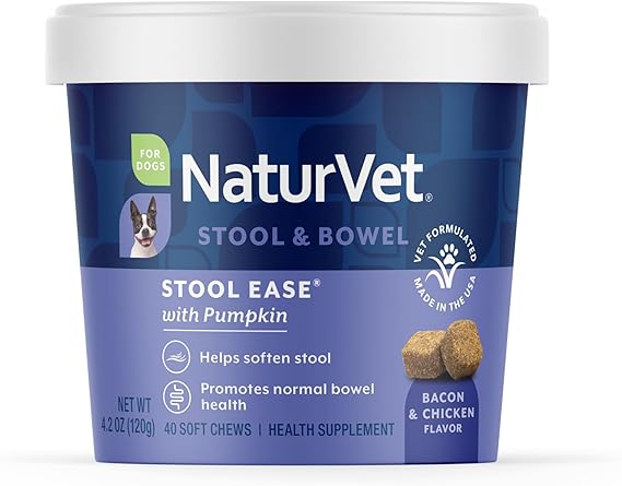 NaturVet Stool Ease Supplement for Dogs 40 Soft Chews | Maintain Regular Bowel Movements, Enhanced with Sugar Beet Pulp, Flaxseed & Psyllium Husk,