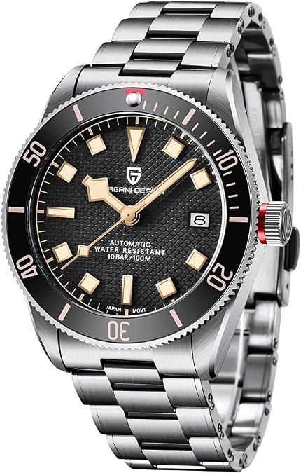 HaiQin Pagani Design 1671 V2 Classic Men's Automatic Watches Japanese NH35A Self-Winding Movement 100M Waterproof Mechanical Watch, Stainless Steel Aluminum Bezel Fashion Business Luminous Watch Date