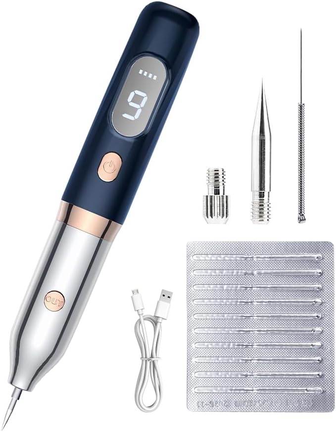 Skin Tag Removal Pen,Professional Mole Removal Pen,Skin Tag Removal Kit with 9 Modes & LCD Display,Portable USB Rechargeable Mole Remover Pen with Replaceable Needles for Mole Wart Dark Spot