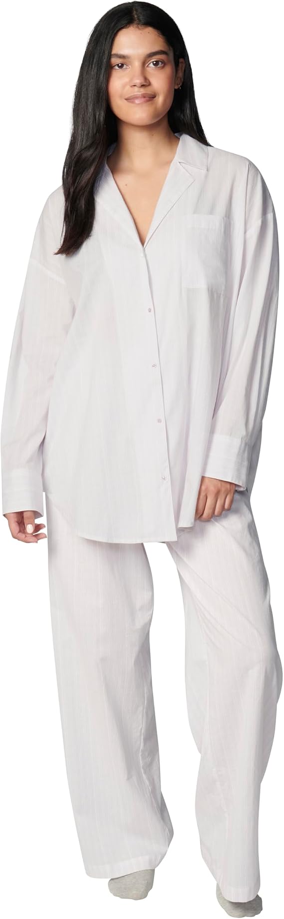 florence by mills Women's Morning Bliss Poplin Long-Sleeve Button-Down Sleep Shirt