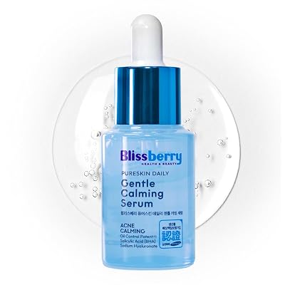Blissberry Acne Serum 0.1% Salicylic Acid – Gentle Calming Serum for Oily & Acne-Prone Skin, Clears Blackheads & Whiteheads, Reduces Oil & Redness – Hydrating BHA Face Treatment, 0.5 Fl Oz