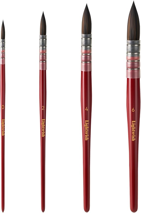 Lightwish Watercolor Brushes Set, Synthetic Hair Paint Brushes Kit for Artists, Adults, and Hobbists, Pointed Round Mop Brush for Watercolor, Gouache,4 Pcs (#0#2#4#6)