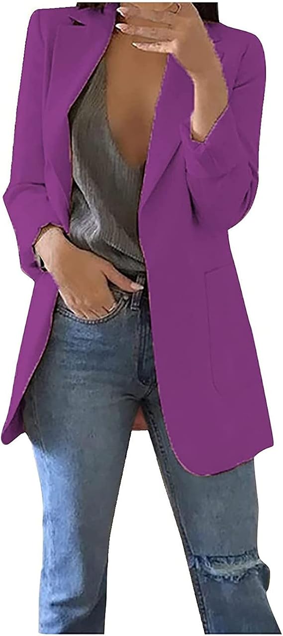 Blazer Jackets for Women Long Sleeve Open Front Business Casual Outfits Work Suit Jackets with Pockets S-XXL