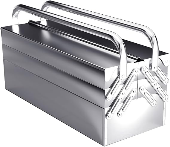 Portable Storage Folding Toolbox,Metal Tool Box With Full-Length Handles, 18-inch Cantilever Folding Red Storage Box, 3-Layer 5-Tray Multi-Function Tool Organizer(Size:3-Layer(L18''X W8''X H8''))
