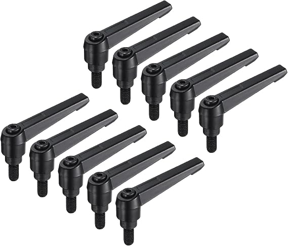 uxcell 10pcs Lever Adjustable Handles M8 x 16mm Metric Male Thread, Level Clamping Handle Hand Stud Knobs Rotating Screw Handles Bolts with Locking Lever, Black