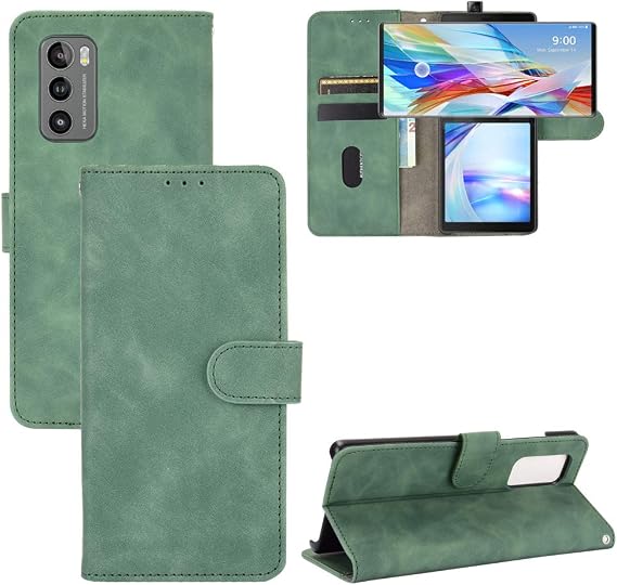 for LG Wing Wallet Case,LG Wing 5G Case,Premium PU Leather Flip Folio Case Card Slot,Stand Holder Magnetic Closure TPU Shockproof Case for LG Wing -Green