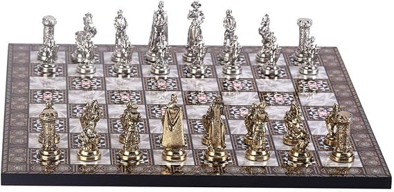 GiftHome Metal İngiliz Satranç Takımı Orta Boy Parlak ve Sedef Tahtası