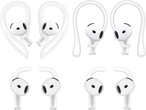 ALXCD Ear Hooks Compatible with AirPods 4 4th Gen, 1 Pair Anti-Slip Adjustable Soft TPU Earhook, 2 Pairs Silicon Ear Tips Hook, 1 Pair Silicon Ear Hook, Compatible with AirPods 4 1ch+1h+2s White
