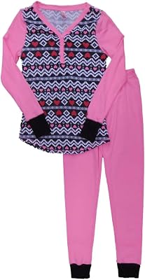 NoBo Womens Pink Black & White Nordic Print Pajamas Aztec Thermal Sleep Set