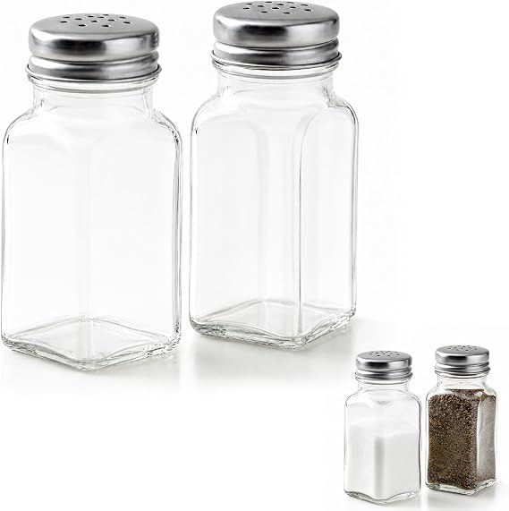 2Pcs Glass Salt & Pepper Shakers, Classic Clear Cruet Dispenser Bottles with Stainless Steel Lids, Perfect for Organizing and Dispensing Spices, Kitchen Gadgets, Vintage Kitchen Decor for Home