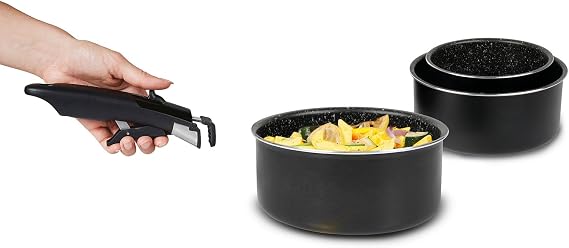 Sitram 713493 Set of 3 Pressed Aluminium Saucepans Diameter 16/18/20 cm - PFOA-Free Non-Stick Interior - Stone Effect Interior - Removable Handle SITRAMOVIBLE - Suitable for All Heat Sources Including
