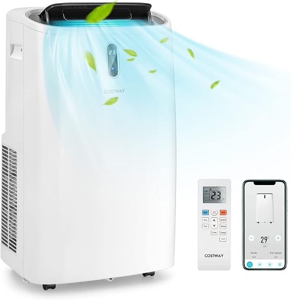 COSTWAY Portable Air Conditioner, 14000 BTU AC Unit with Cool, Fan, Heat & Dehumidifier, Alexa Voice-Enabled, with WiFi Smart App Control,Cools up to 700 Sq. Ft