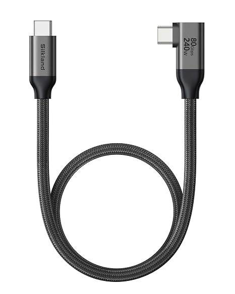 Silkland 80Gbps Right Angle USB 4 Cable for Thunderbolt 5 Cable 240W 1.6FT