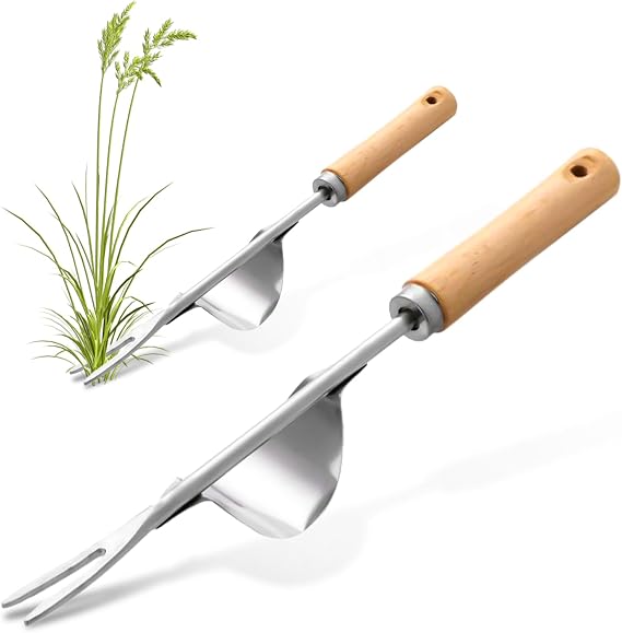 Dandelion Weed Puller Tool with V-Shape Wood Handle
