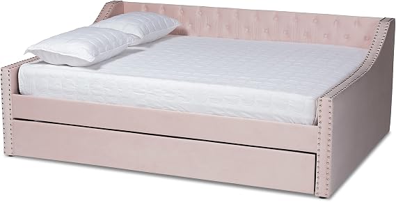 Baxton Studio Raphael Modern and Contemporary Pink Velvet Fabric Upholstered Full Size Daybed with Trundle