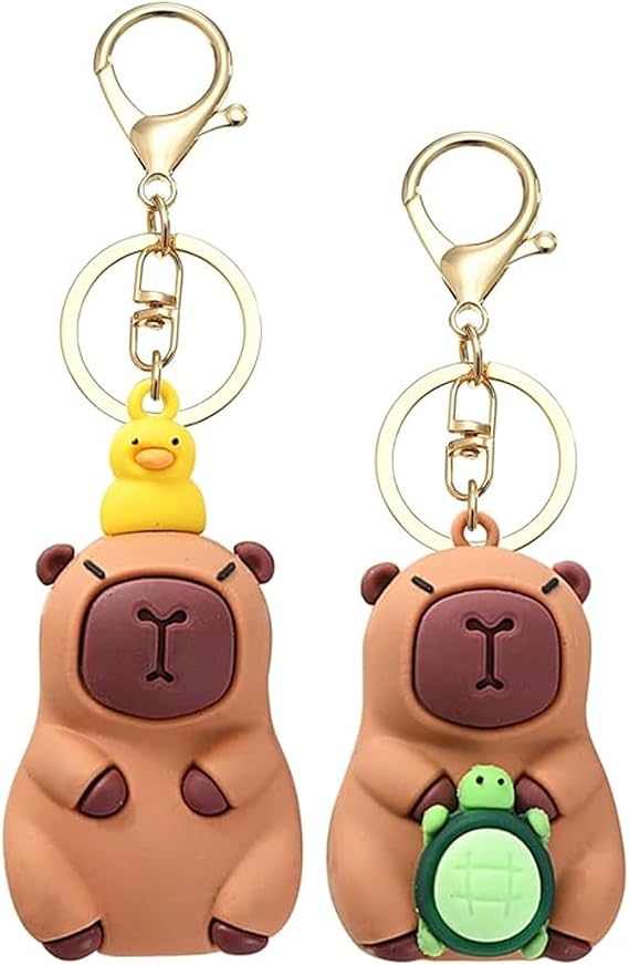 Shirene Capybara Keychain,2 Pieces Cute Cartoon Capybara Keychain as a Gift for Kids,for Keys,Backpack or Handbag Car Wallet Backpack
