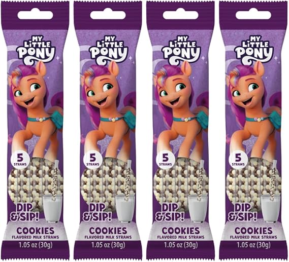 My Little Pony Magically Flavored Dip & Sip Milk Straws - Cookies, 4-Pack Bundle (20 Count) | Fun Magic Straws for Kids, Drinks & Cereal | | Sweet Party Treats & Favors