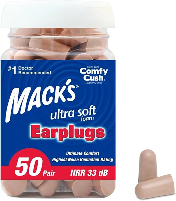 Mack's Ultra Soft Foam Earplugs, 50 Pair - 33dB Highest NRR | Made in USA