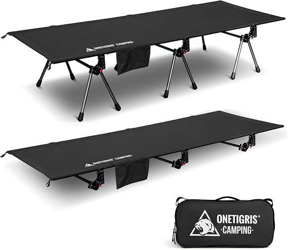 ONETIGRIS SUPRANUBIS Camping Cot, Height Adjustable with Cot Leg Extenders, Strong Support 330lbs, Lightweight Comfortable Folding Bed for Camping, Hiking, Travel, Truck, Beach, Office Nap