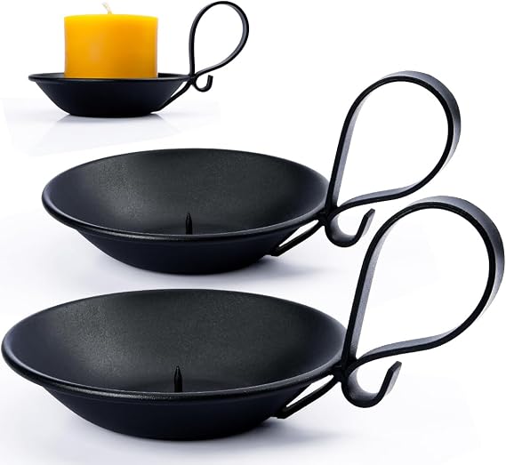 2-Pack Matte Black Iron Pillar Holders, Handle & Safety Spike