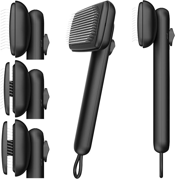 Self Cleaning Shedding Brush Grooming Tool for Long and Short Haired Dogs Cats Deshedding Hair Removal (Black)