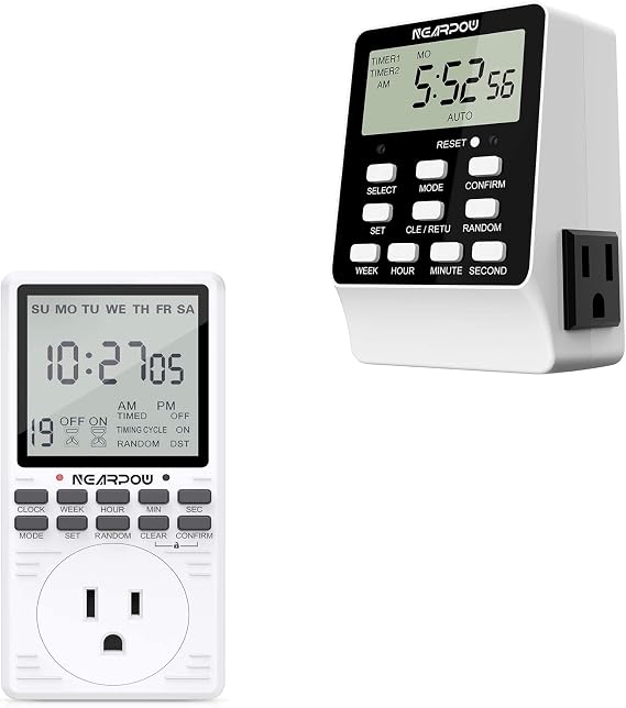 Outlet Timer, NEARPOW Multifunctional Programmable Timer with Countdown and Infinite Short Cycle, 18 or 19 ON/Off Programs, 7-Day Digital Timers for Electrical Outlets, 3 Prong, 15A/1800W
