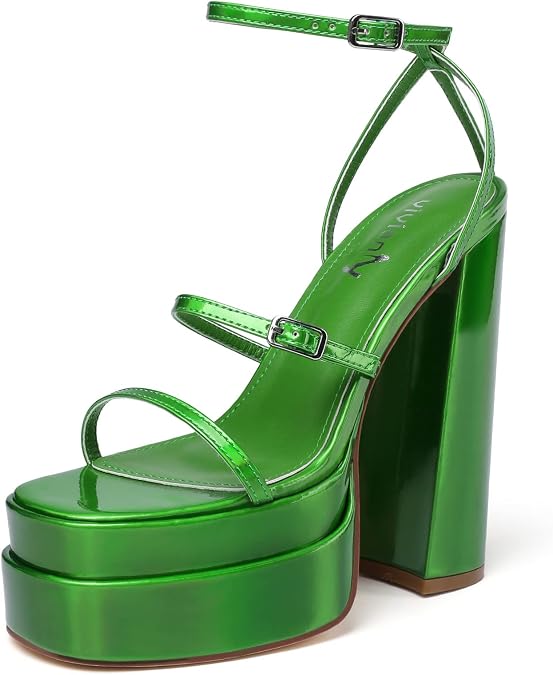 vivianly Open Toe Platform Heels Spikes Ankle Strap Sandals Block High Heels for Women