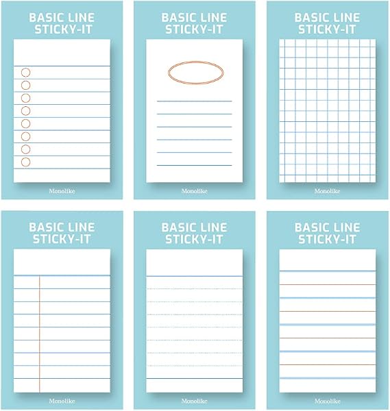 Monolike Basic Line Blue Sticky-it - 6p Set Self-Adhesive Memo Pad 50 Sheets