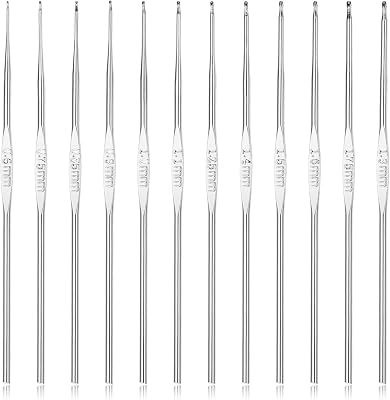 12pcs Metal Crochet Hooks Set, 0.6mm-1.9mm Small Size Stainless Steel Crochet Needles, Embroidery Thread Knitting Weaving Tool for DIY Lace Yarn Craft, Silver