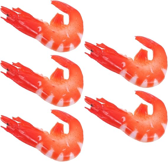 BESTonZON Simulated Shrimp Props Set of 5 Realistic Toy Shrimp for Kids Pretend Play Educational Food Props Photography and Home Decor