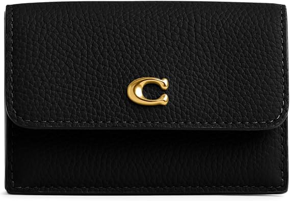Coach Women's Essential Polished Pebble Mini Trifold Wallet, B4/Black, One Size, B4/BLACK, One Size