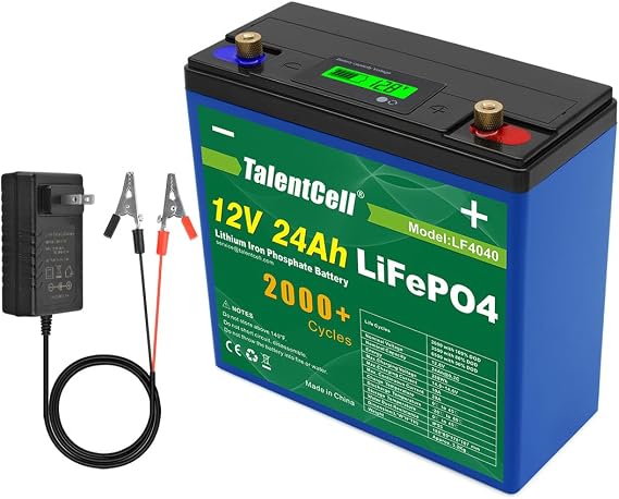 TalentCell 12V 24Ah LiFePO4 Battery Pack LF4040, 12.8V 288Wh Deep Cycle Rechargeable Lithium Iron Phosphate Batteries