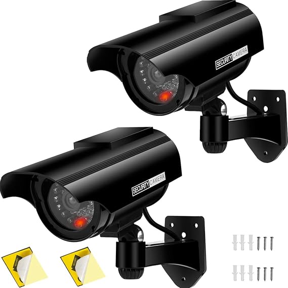 Dummy Camera, Solar Panel, Security Camera, Red LED Steady Flashing, Waterproof, Indoor and Outdoor Surveillance Camera 2 Black