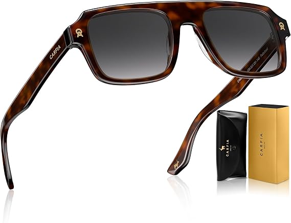 CARFIA CA6201 Men's Polarised Sunglasses Retro Rectangular Acetate Frame 100% UV400 Protection