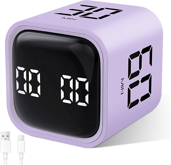 Cuteefun Pomodoro Timer Minimal Desk 5/10/30/60 Min Purple Individual Countdown Digital Hourglass with Vibration Adjustable Tone Productivity Timer for Children Sports Study