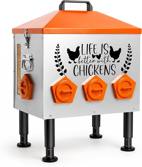 TGEYD 50LB Metal Chicken Feeder, Large No-Waste and Anti-Roost Lid