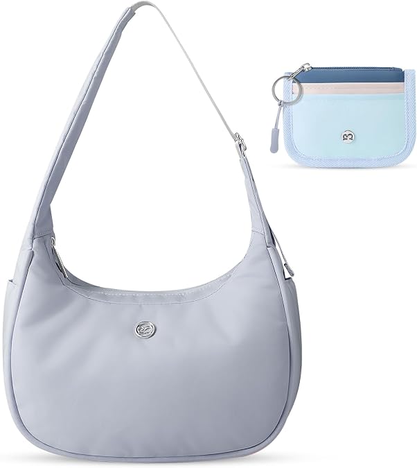 Mini Shoulder Bag Women Nylon Crescent Bag Underarm Shoulder Purse & Mini Rfid Card Holder Slim Wallet with Change Zipper Pocket/3 Crad Slots/Key Ring