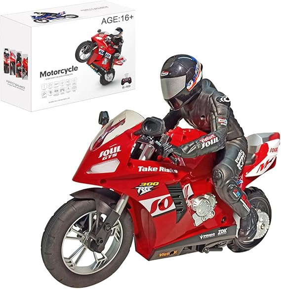 Remote Control Motorcycle, 1/6 Scale 2.4GHz RC Dual-Motor Electric Two-Wheel Self-Balancing Motorcycle Model with Six-Axis Gyroscope for Adults - Red