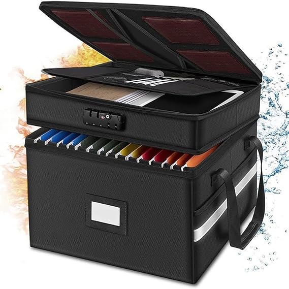 Document Box Fireproof Waterproof Fireproof Document Box 7 Compartments and Lock Documentation Box (39.5 x 31 x 32.5 cm) Foldable for Storing Important Work Papers Certificates Invoices