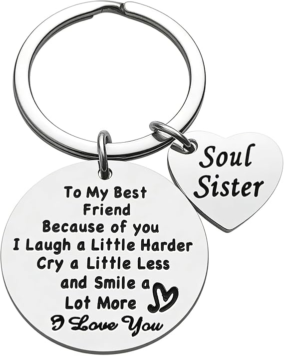 iJuqi Best Friend Keychain Birthday Gifts for Women - Christmas Gift for friends Female, Long Distance Friendship BFF Gift Bestie Soul Sister Keyring