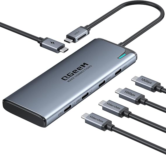 QGeeM USB C Hub,Multiple Converter Adapter 5 in 1,Type C Splitter Extender with Single 8K,Dual 4K/60Hz,10Gbps Data Transfer,PD 100W,for MacBook Pro,iMac,HP(M1/M2 only 1 Display