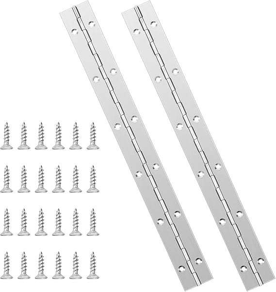 Stainless Steel Hinges 12 Inch, Flat Heavy Duty Continuous Polished Hinges with Holes Door Cupboard Hinge with 24 Screws for Wood