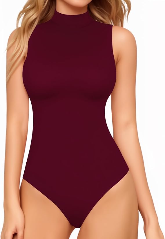 MANGOPOP Women's Mock Turtle Neck Sleeveless Tank Top Bodysuit
